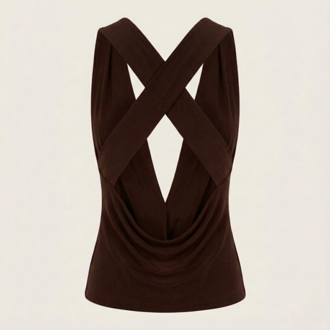 Women’s Elegant Backless Top with Draped Cowl Neck