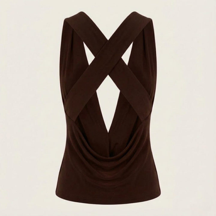 Women’s Elegant Backless Top with Draped Cowl Neck