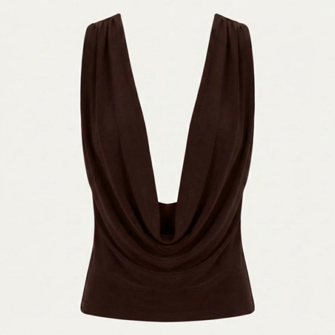 Women’s Elegant Backless Top with Draped Cowl Neck