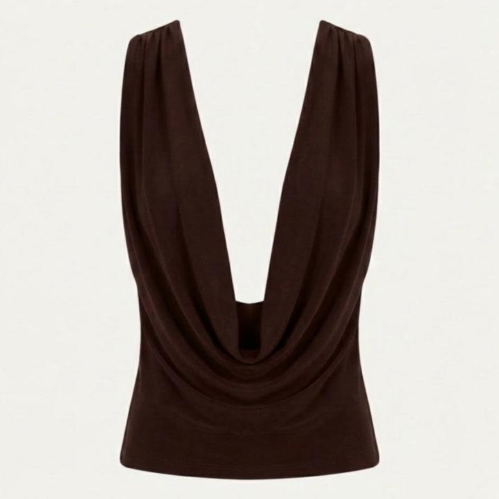 Women’s Elegant Backless Top with Draped Cowl Neck