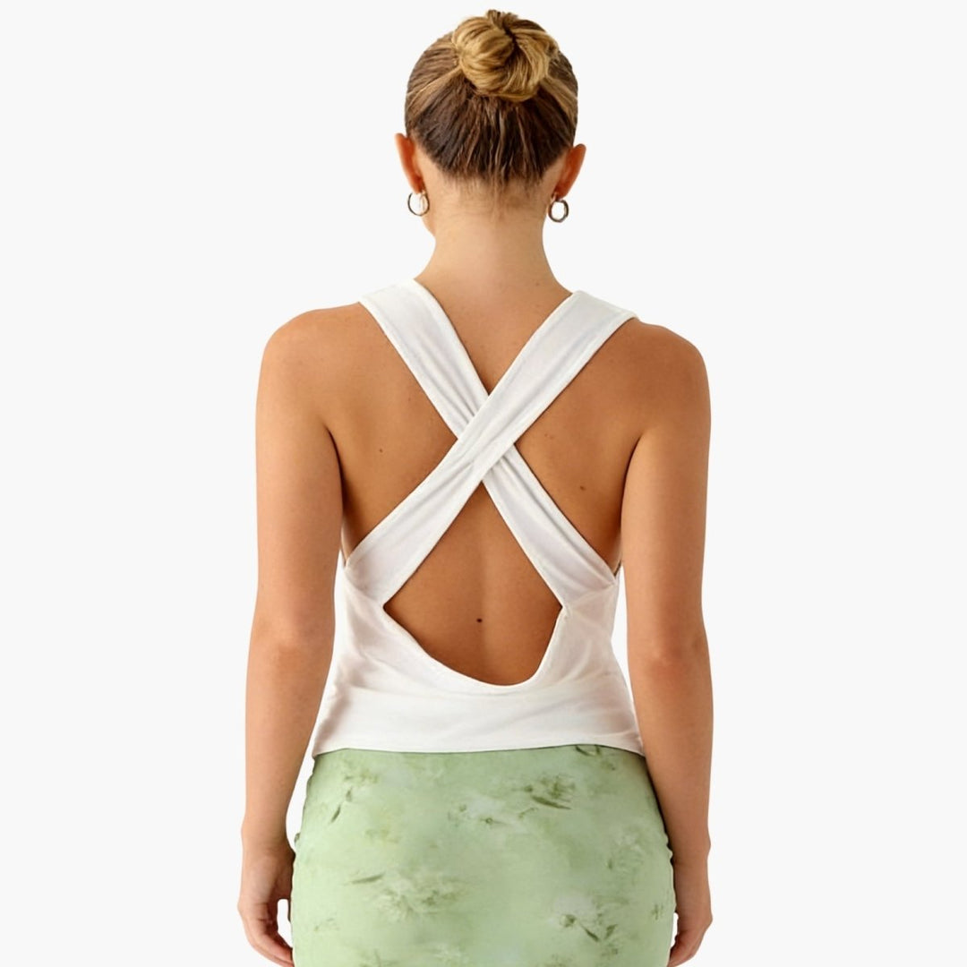 Women’s Elegant Backless Top with Draped Cowl Neck