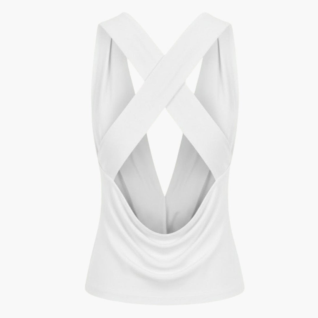 Women’s Elegant Backless Top with Draped Cowl Neck