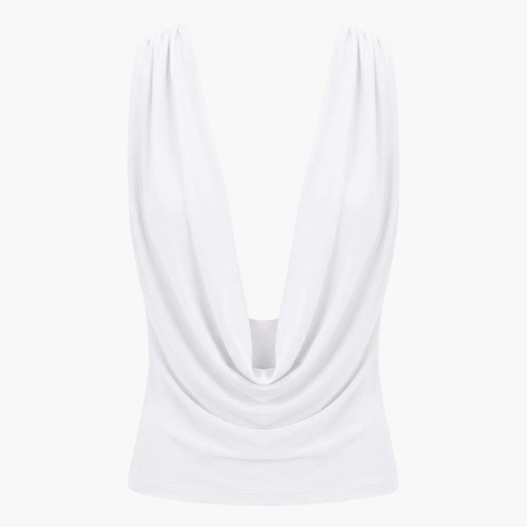 Women’s Elegant Backless Top with Draped Cowl Neck
