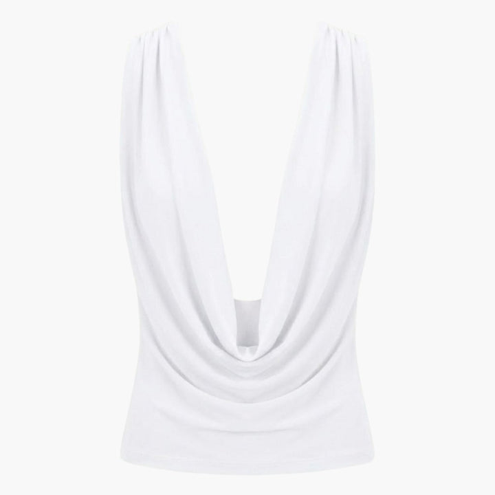 Women’s Elegant Backless Top with Draped Cowl Neck