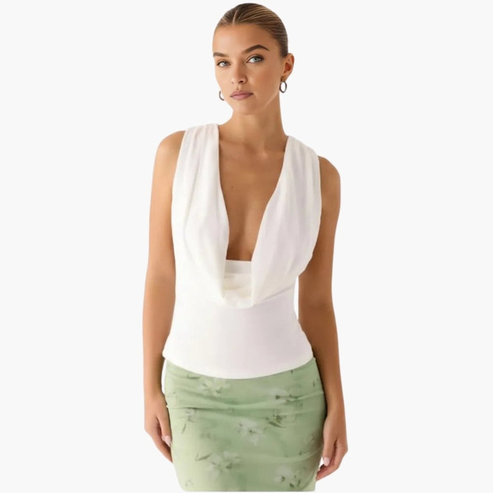 Women’s Elegant Backless Top with Draped Cowl Neck