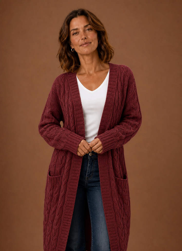 Knitted Cardigan for Women - Hooded Long