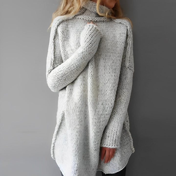 High Neck Tunic Sweater – Long Sleeve Waffle Knit Lounge