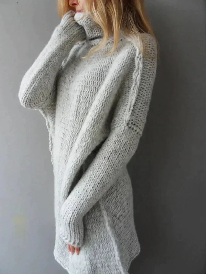 High Neck Tunic Sweater – Long Sleeve Waffle Knit Lounge